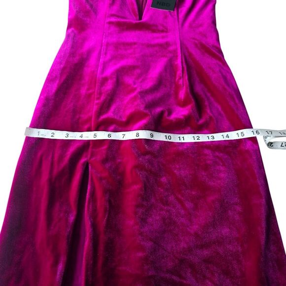 NBD NWT Revolve - Shana Dress Magenta Velvet Low Cut Side Slit Women's Small - Picture 10 of 12